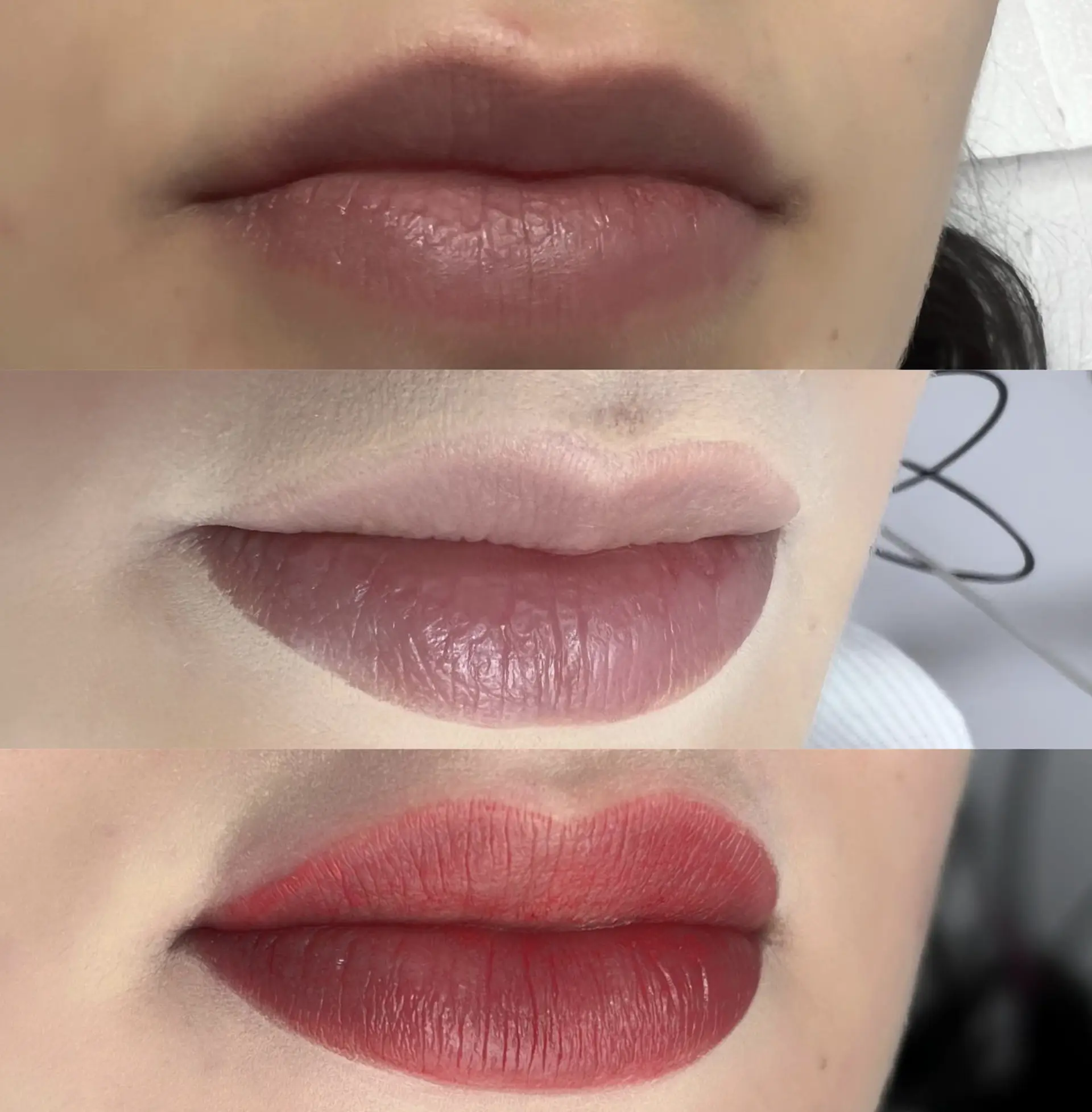 Wearing lipstick after lip blush tattoo healing